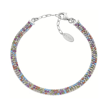 Bracciale tennis Amen argento tre file di zirconi multicolor Regolabile 16-19 cm