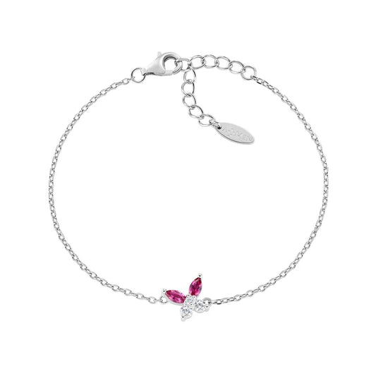 Bracciale catena Amen in argento 925 con farfalla zirconi rossi 19 cm