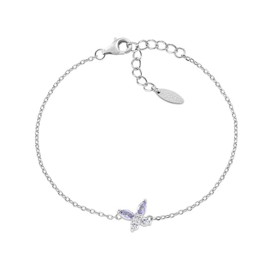 Bracciale catena Amen in argento 925 con farfalla zirconi viola 19 cm