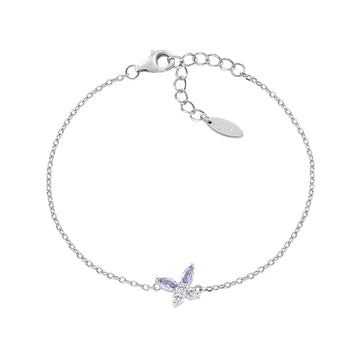 Bracciale catena Amen in argento 925 con farfalla zirconi viola 19 cm