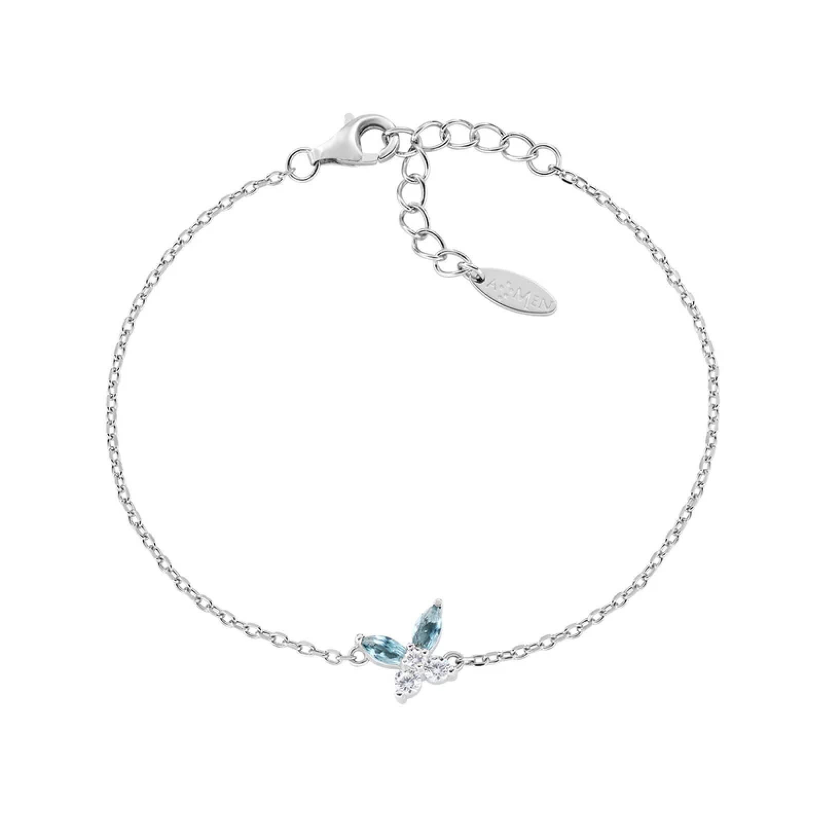 Bracciale catena Amen in argento 925 con farfalla zirconi blu 19 cm