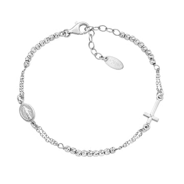 Bracciale rosario Amen in argento e sfere diamantate da donna Regolabile 16-19 cm