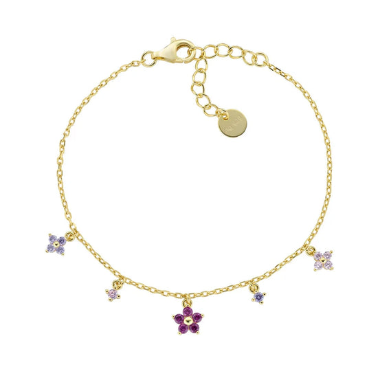 Bracciale Amen in argento dorato con fiori primula multicolor 19 cm