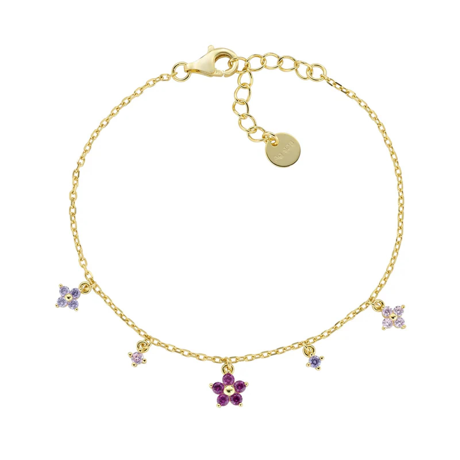 Bracciale Amen in argento dorato con fiori primula multicolor 19 cm