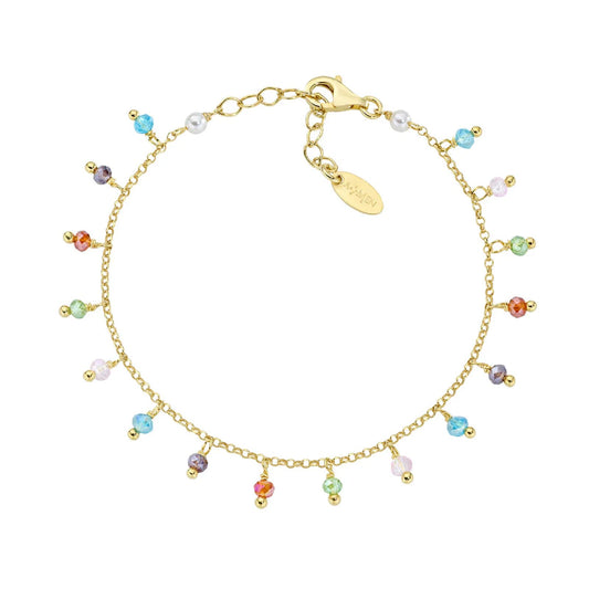 Bracciale Amen in argento dorato con cristalli multicolor Regolabile 16-19 cm