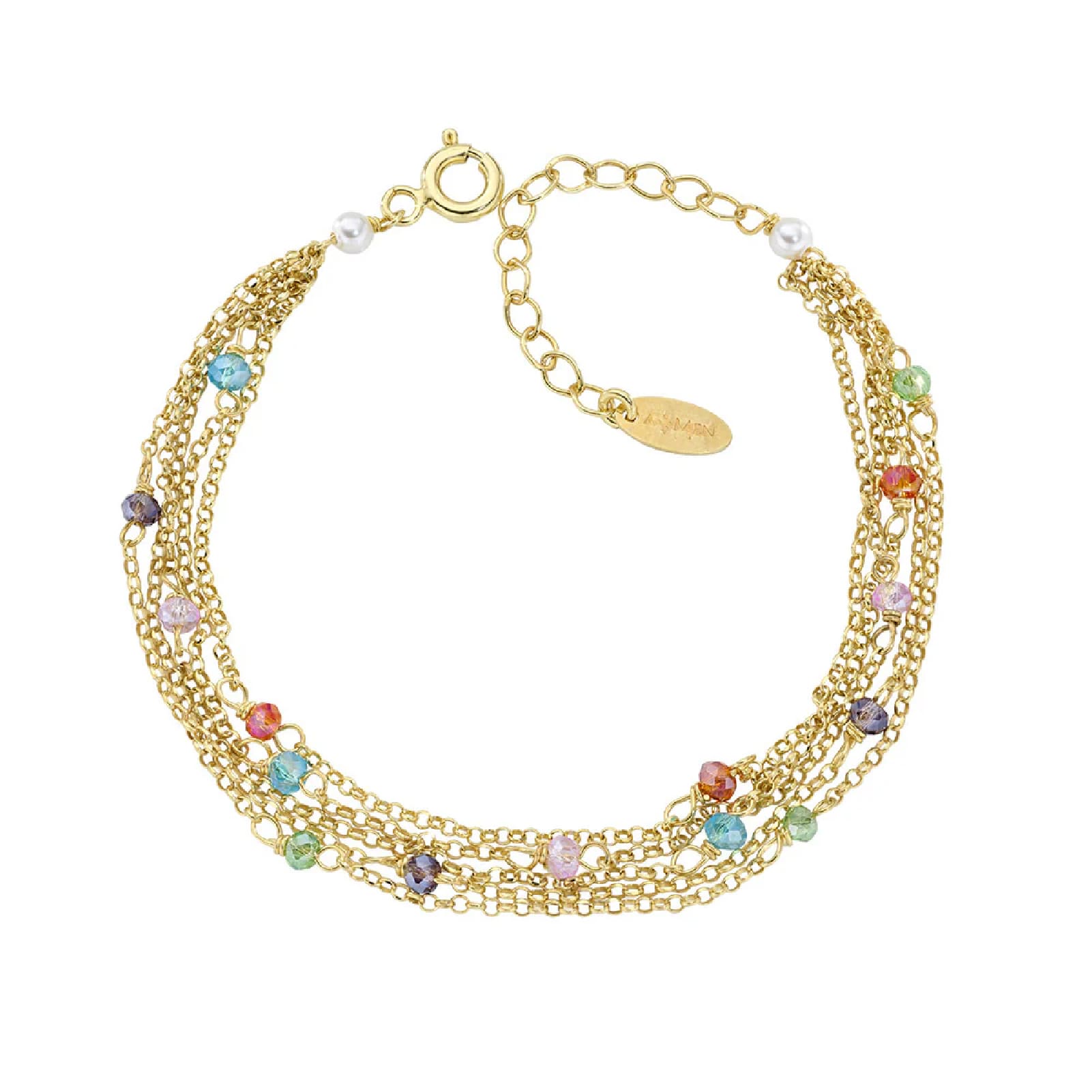 Bracciale donna Amen argento dorato cristalli multicolor Regolabile 16-19 cm