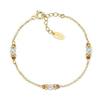 Bracciale Amen argento dorato cristalli arancioni e perla Regolabile 16-19 cm