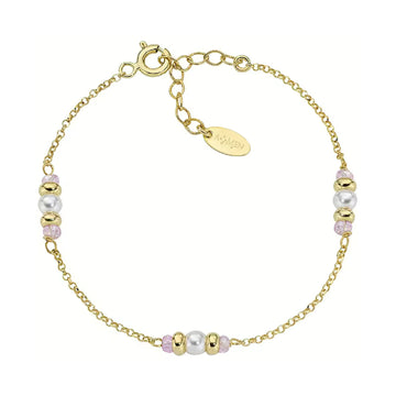 Bracciale Amen in argento dorato cristalli rosa e perla Regolabile 16-19 cm