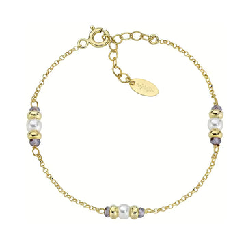 Bracciale Amen in argento dorato cristalli viola e perla Regolabile 16-19 cm