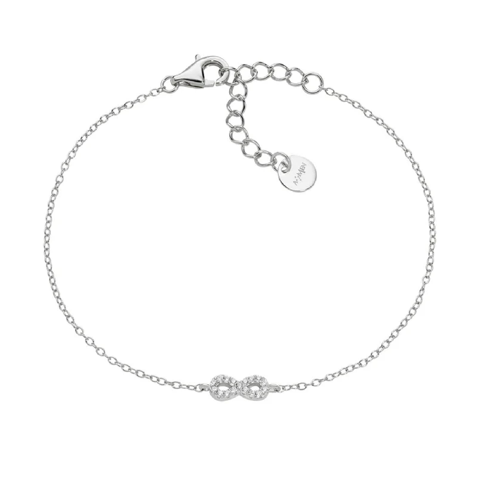 Bracciale catena Amen infinito in argento e zirconi bianchi Regolabile 16-19 cm