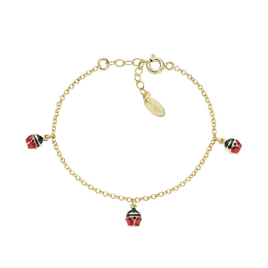 Bracciale Amen bimba argento dorato coccinelle pendenti Regolabile 14-17 cm
