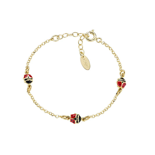 Bracciale catena Amen bimba argento dorato coccinelle rosse Regolabile 14-17 cm