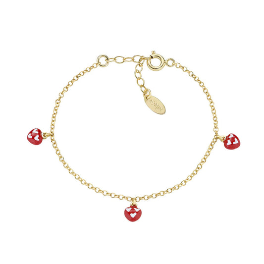 Bracciale Amen bimba argento dorato e  cuori rossi Regolabile 14-17 cm
