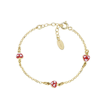 Bracciale catena Amen bimba argento dorato cuori rossi Regolabile 14-17 cm