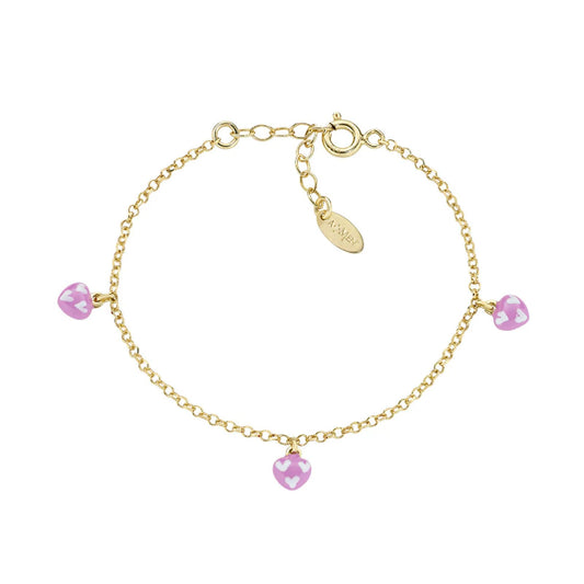 Bracciale Amen bimba argento dorato cuori rosa pendenti Regolabile 14-17 cm