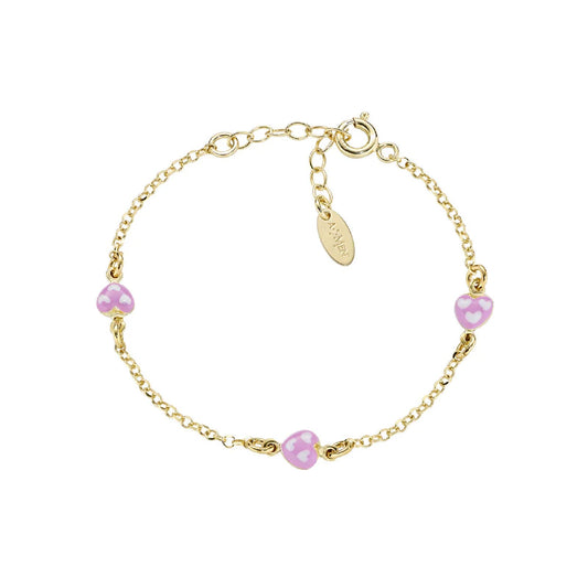 Bracciale catena Amen bimba argento dorato cuori rosa Regolabile 14-17 cm