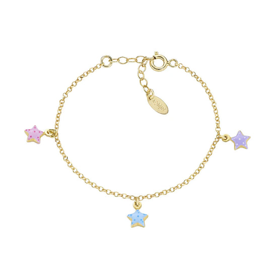 Bracciale Amen bimba argento dorato stelle pendenti Regolabile 14-17 cm