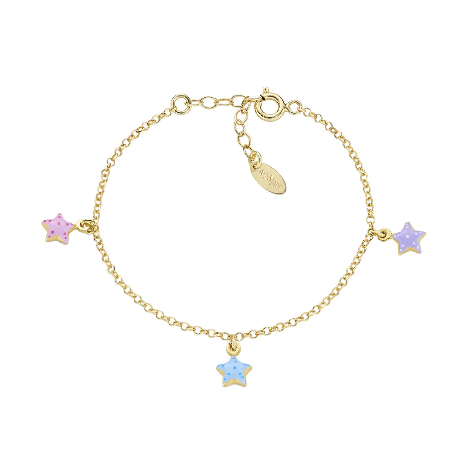 Bracciale Amen bimba argento dorato stelle pendenti Regolabile 14-17 cm