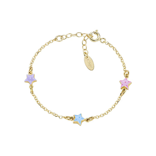 Bracciale Amen bimba argento dorato con stelle colorate Regolabile 14-17 cm