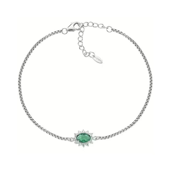 Bracciale catena Amen in argento con zirconi bianchi verde 19 cm