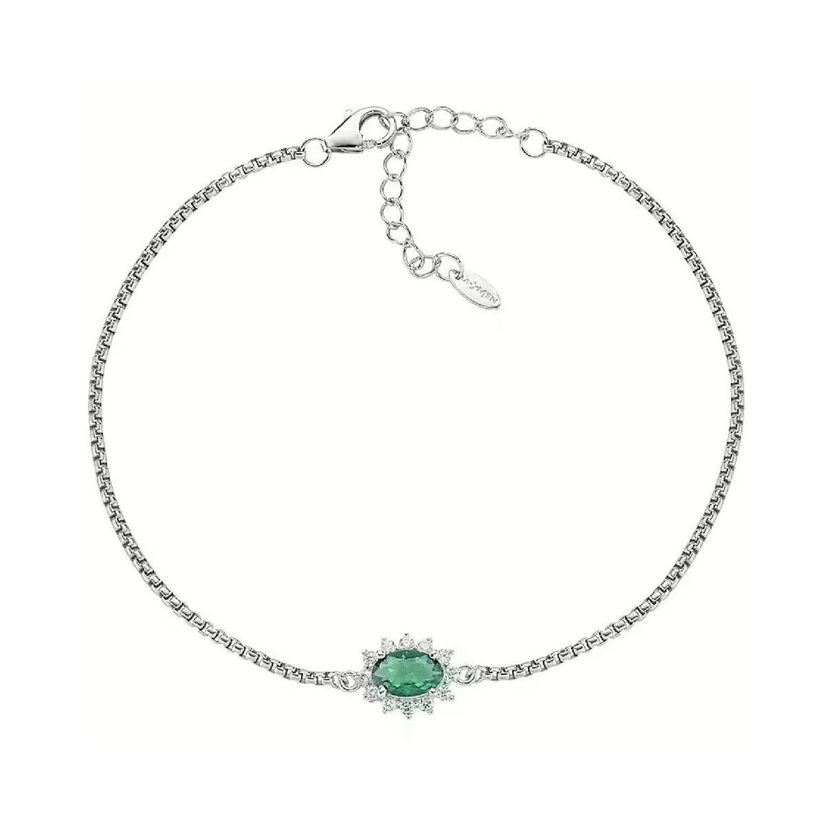 Bracciale catena Amen in argento con zirconi bianchi verde 19 cm