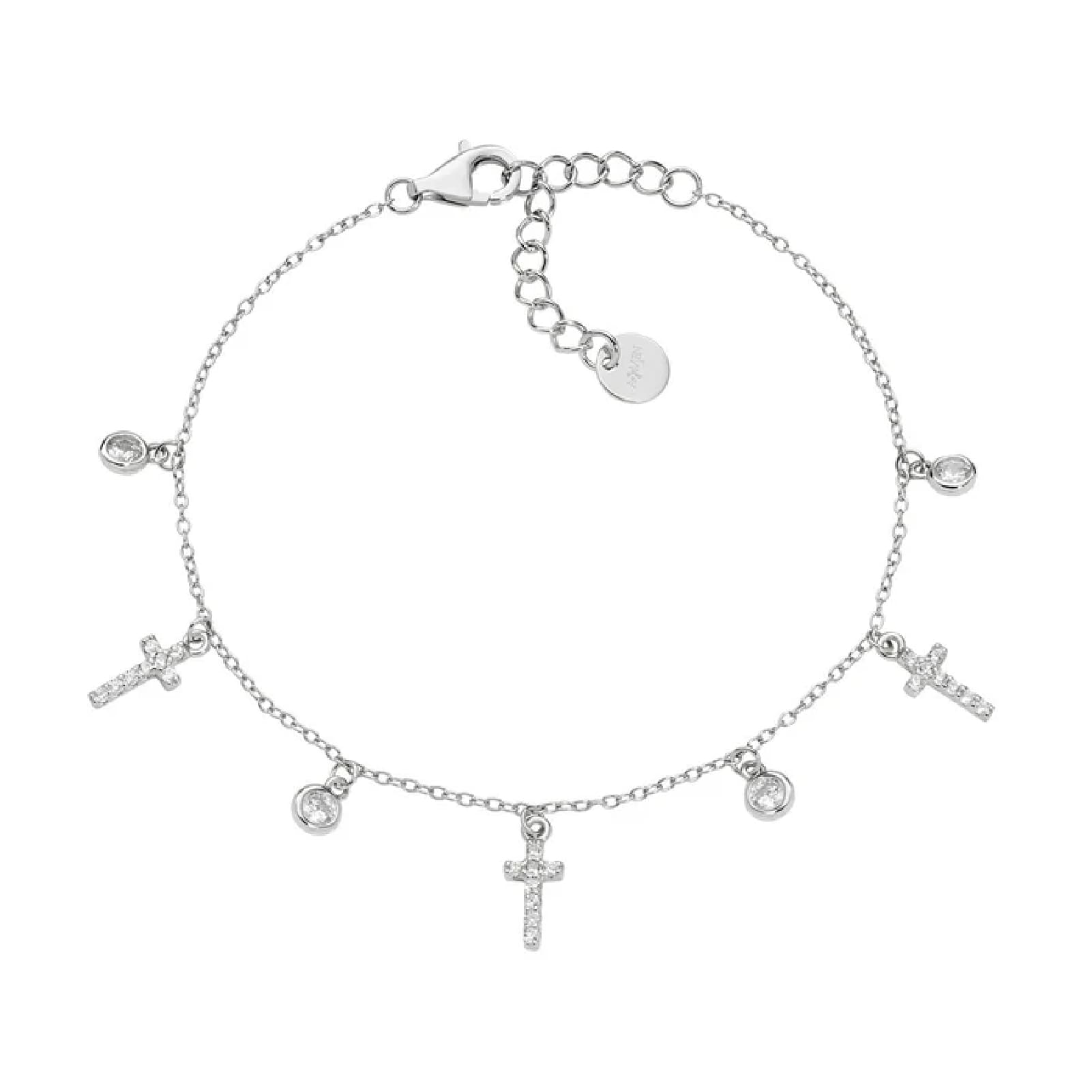 Bracciale catena Amen in argento con croci e zirconi bianchi Regolabile 16-19 cm