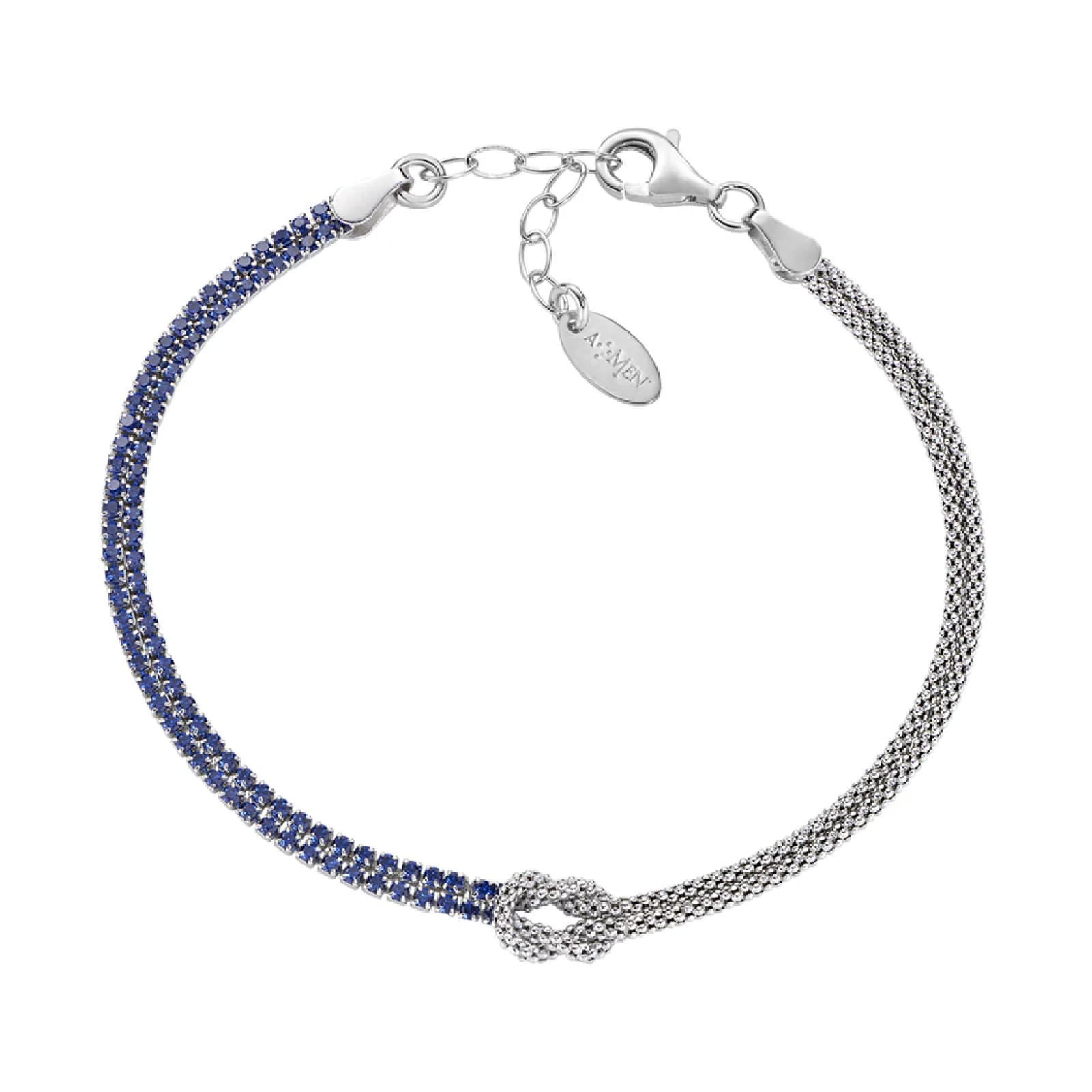 Bracciale catena Amen argento nodo dell’amore e zirconi blu Regolabile 16-19 cm