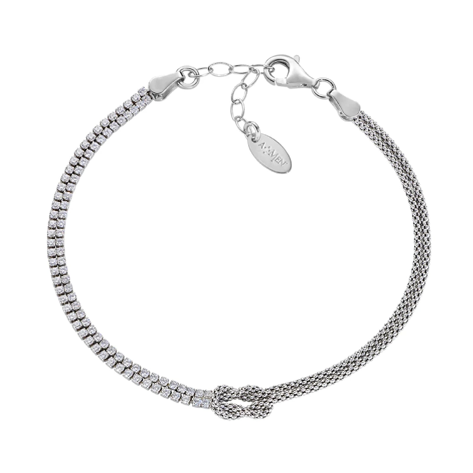 Bracciale catena Amen in argento nodo dell’amore e zirconi Regolabile 16-19 cm