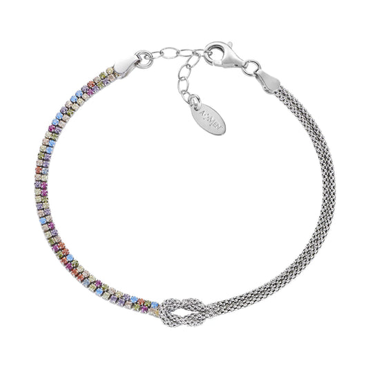 Bracciale Amen argento nodo dell’amore e zirconi multicolor Regolabile 16-19 cm