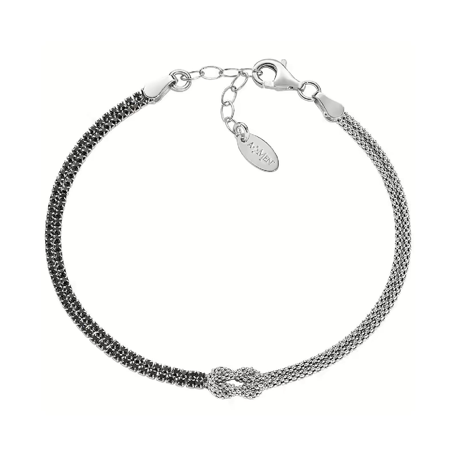 Bracciale catena Amen Nodo d'Amore in argento con zirconi neri 19 cm