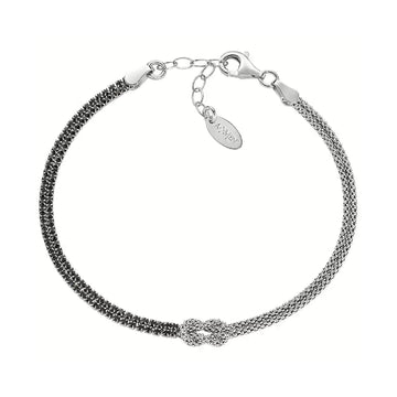 Bracciale catena Amen Nodo d'Amore in argento con zirconi neri 19 cm