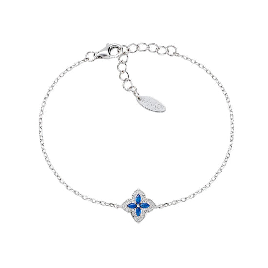 Bracciale catena Amen in argento con zirconi bianchi e blu 19 cm