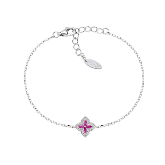 Bracciale catena Amen in argento con zirconi bianchi e rossi 19 cm