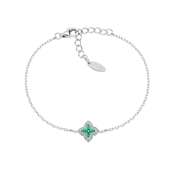 Bracciale catena Amen in argento con zirconi bianchi e verdi 19 cm