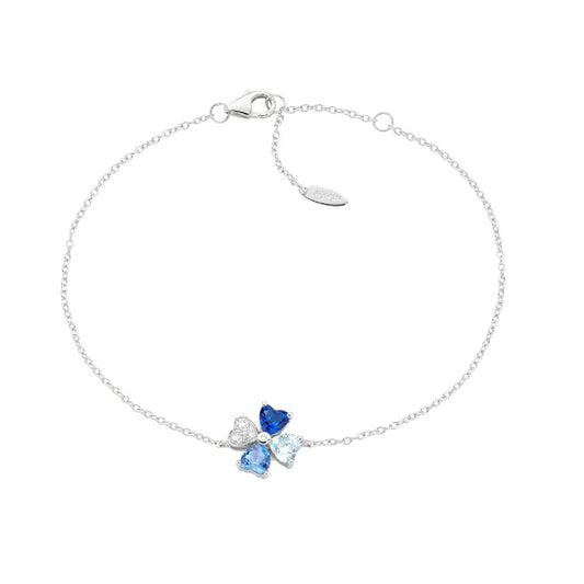Bracciale Amen in argento con zirconi bianchi e blu a forma di fiore Regolabile 16-19 cm