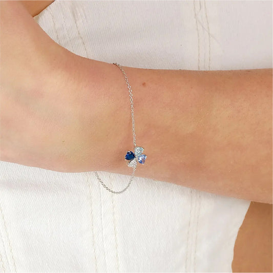 Bracciale Amen in argento con zirconi bianchi e blu a forma di fiore Regolabile 16-19 cm