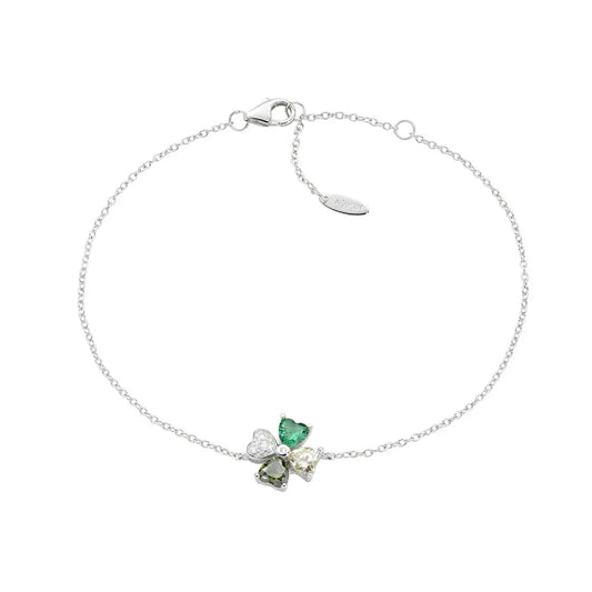 Bracciale Amen in argento con zirconi bianchi e verdi a forma di fiore Regolabile 16-19 cm