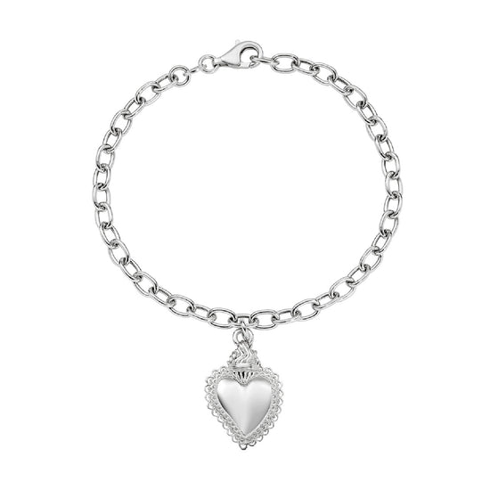 Bracciale catena Amen in argento 925 con pendente cuore 19 cm