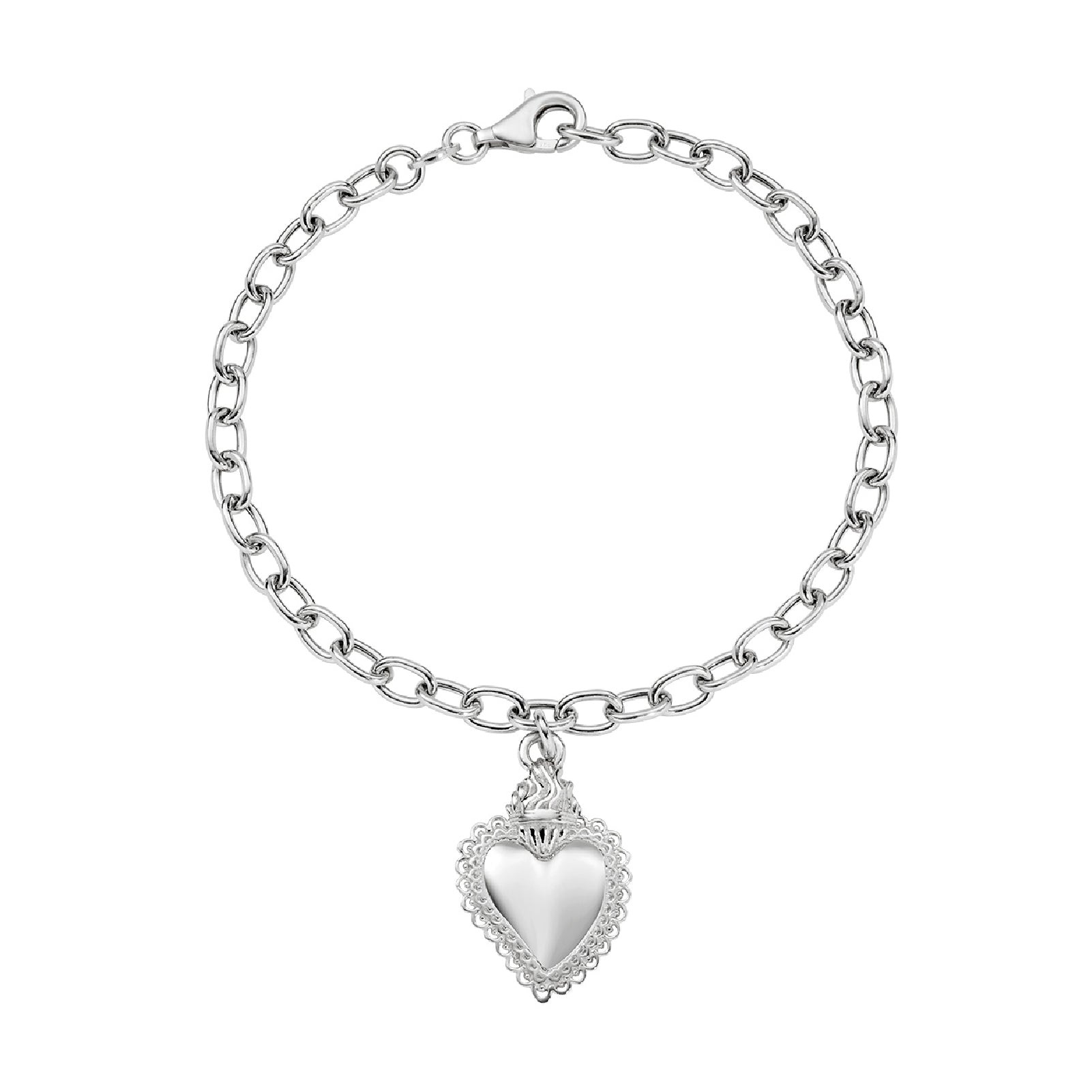 Bracciale catena Amen in argento 925 con pendente cuore 19 cm