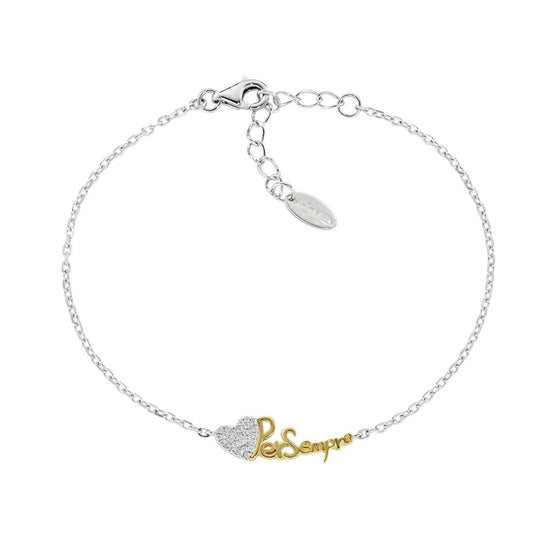 Bracciale catena Amen argento cuore per sempre e zirconi Regolabile 16-19 cm