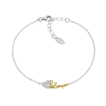 Bracciale catena Amen argento cuore per sempre e zirconi Regolabile 16-19 cm