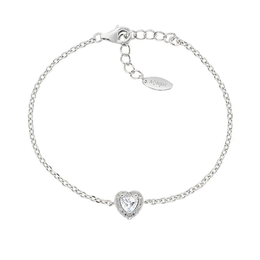 Bracciale Amen in argento con ciondolo cuore zirconi bianchi Regolabile 16-19 cm