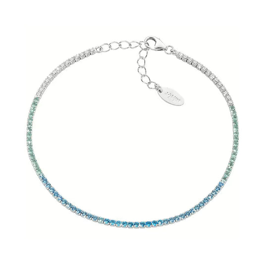Bracciale Amen Tennis Mania argento zirconi degradé acquamarina Regolabile 17-20 cm