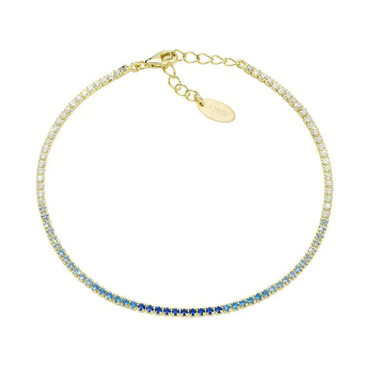 Bracciale Amen Tennis Mania argento dorato zirconi degradé blu Regolabile 17-20 cm