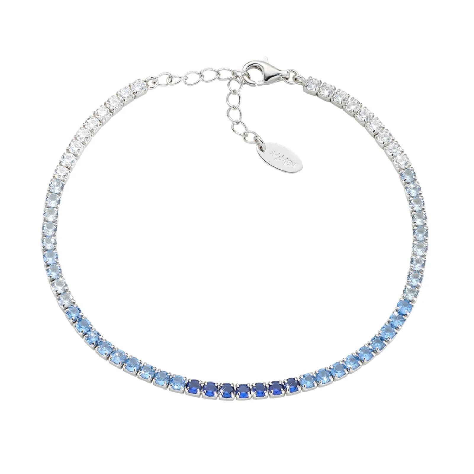 Bracciale tennis Amen in argento con zirconi blu e bianchi Regolabile 17-20 cm