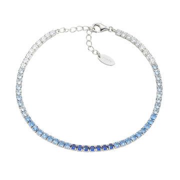 Bracciale tennis Amen in argento con zirconi blu e bianchi Regolabile 17-20 cm