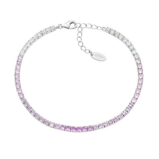 Bracciale tennis Amen in argento con zirconi rosa e bianchi Regolabile 17-20 cm