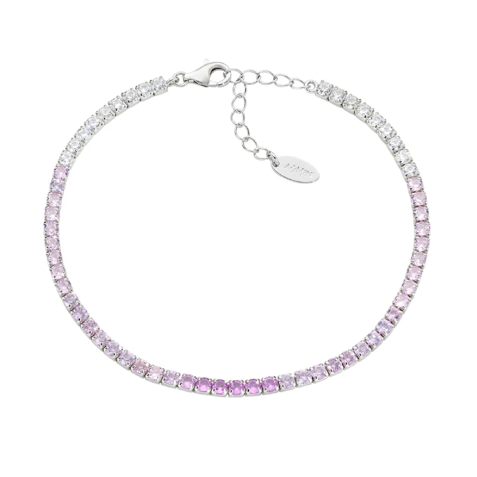 Bracciale tennis Amen in argento con zirconi rosa e bianchi Regolabile 17-20 cm