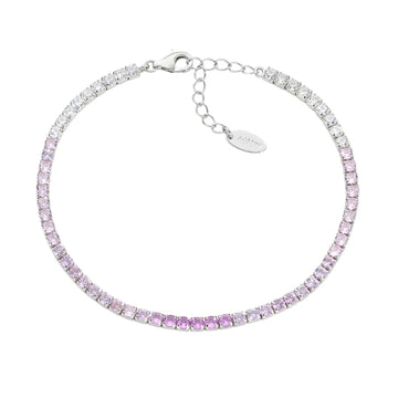 Bracciale tennis Amen in argento con zirconi rosa e bianchi Regolabile 17-20 cm