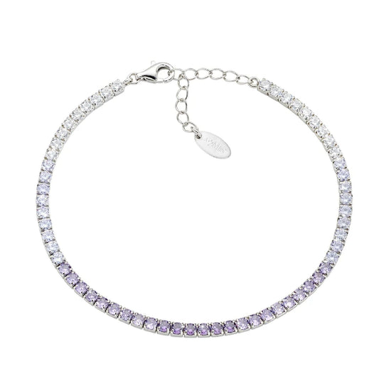 Bracciale tennis Amen in argento con zirconi viola e bianchi Regolabile 17-20 cm